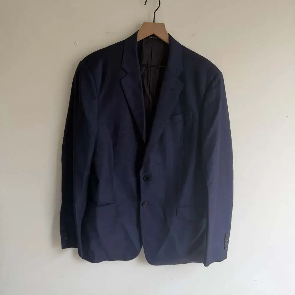 Giorgio Armani Soft Suit US 42 2PC Navy Windowpane Italy Designer Pants 36x30